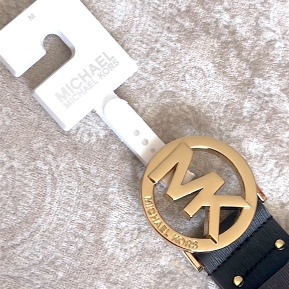 Brand New Michael Kors Genuine Leather Brown Belt w/ Round Gold Tone Buckle main image 10